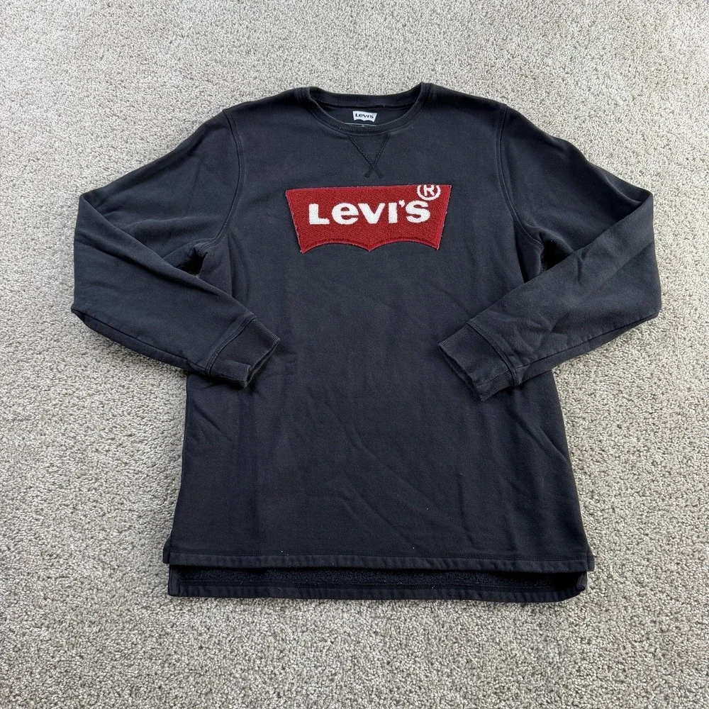 Levi's Sweatshirt Mens Medium Black Fleece Pullover Logo Graphic Crewneck